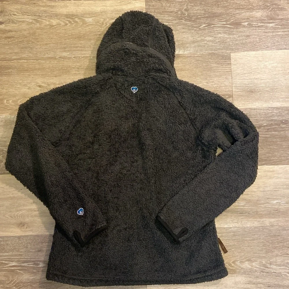 Kuhl womens Large two toned brown zip up fleece jacket with hidden hood - Picture 3 of 4